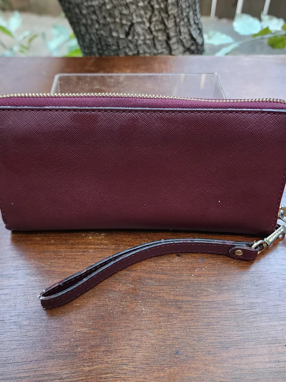 Michael Kors Burgundy Saffiano Leather Zip Around Wristlet Wallet